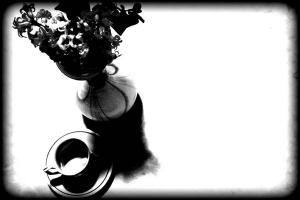 μαυρόασπρη φωτογραφία, contrast, βάζο, φλυτζάνι καφε